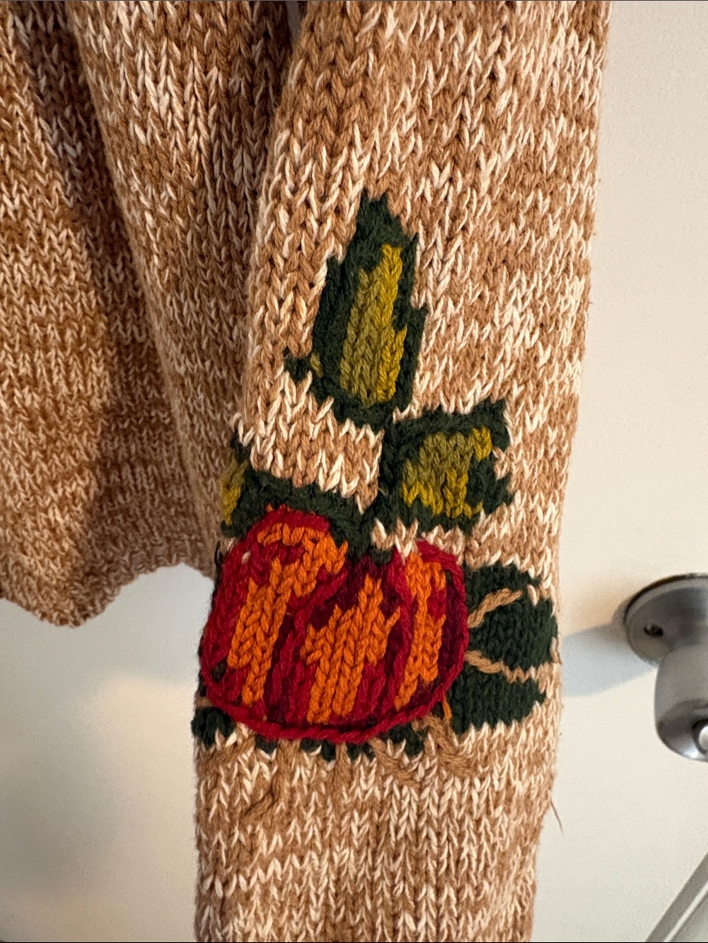 Koret Beige Cardigan with Autumn Cottage & Pumpkin Motif - Picture 5 of 10